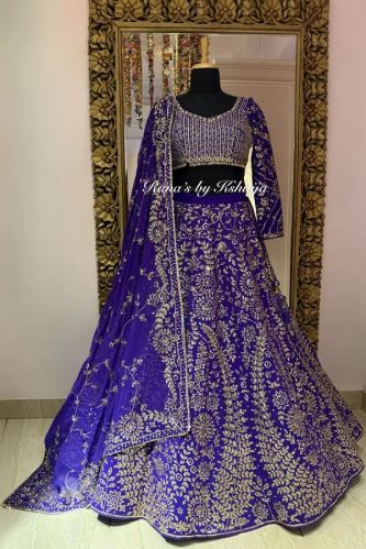 Pure Silk Pure Georgette Regal Elegance Purple Gold Lehenga