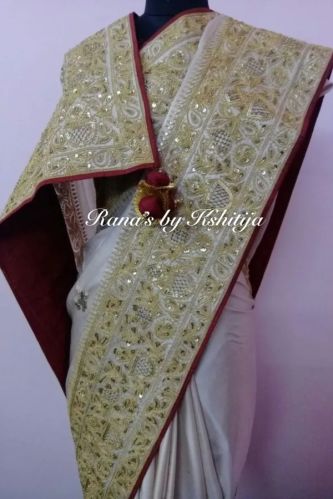 Pure Satin Georgette Royal Marodi Worked Designer Saree