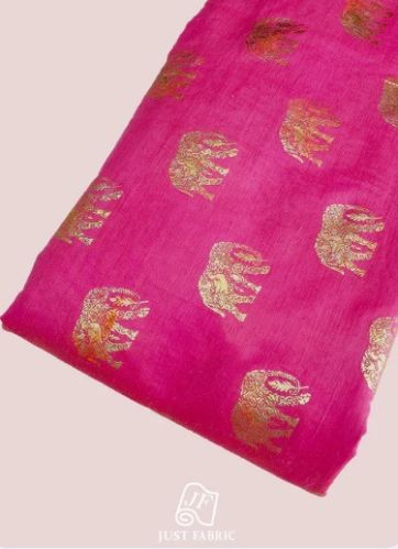 Elephant Butti Foil Print All over on Royal Chanderi Silk Fabric