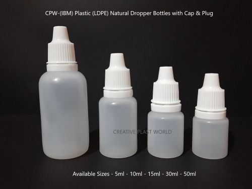 Plastic Natural Dropper Bottles, Brand Name : Cpw