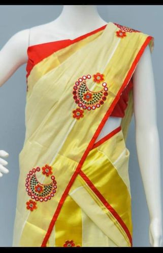 Tissue Mirror Work Set Mundu For Women
