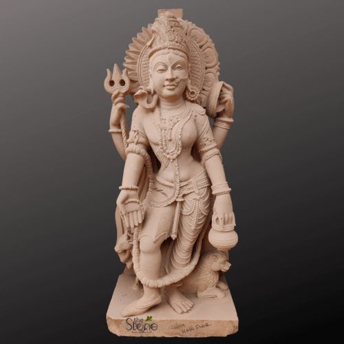 Off-white Sandstone Ardhanarishvara Statue 2.5ft