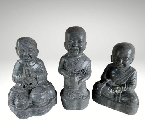 Black Granite Stone Baby Laughing Buddha Statue 2ft