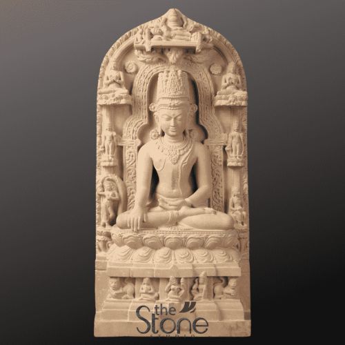 Off-white Sandstone Buddha Life Cycle Statue 5ft