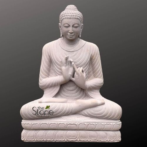 Off-white Sandstone Dharmachakra Buddha Statue 4ft