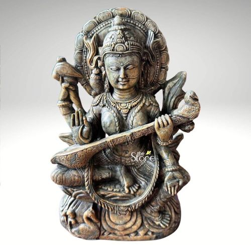 Greenstone Green Stone Saraswati Statue 12″