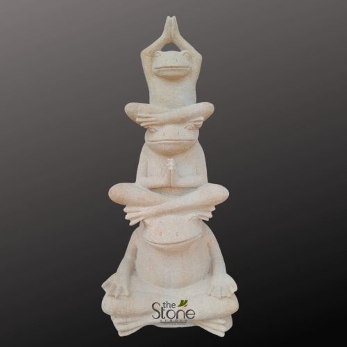 Off-white Sandstone Meditating Frog Statue 4.5ft