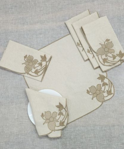 Cream Embroidered Cotton Linen Cutwork Table Napkins