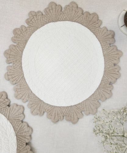 Set OF 2 Quilted Cotton Cream Round Table Mats (16.5