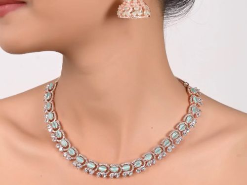 Glittering Cz Diamonds Set in Silver Brass Necklace for Women