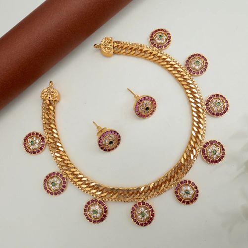 Women Premium Jalebi Flower Butta Bridal Necklace Set