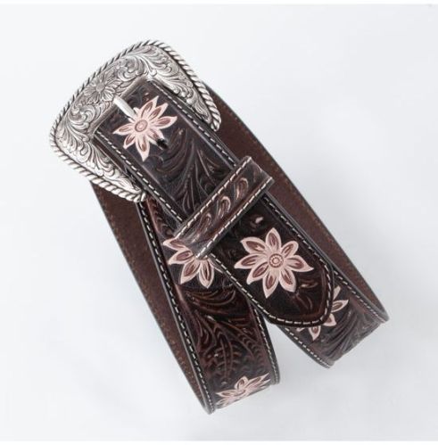Genuine Leather Western Tooling Belt for Men