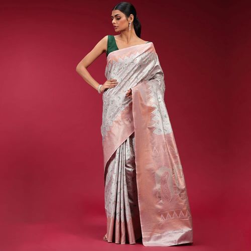 Women Beautiful Banarasi Pink Saree Cultural Celebrations