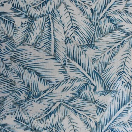 Cotton Air Force Blue Leaf Printed Woven Fabric