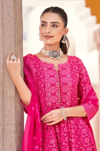 Handcrafted Chikankari & Sequins Georgette Women Anarkali Suit