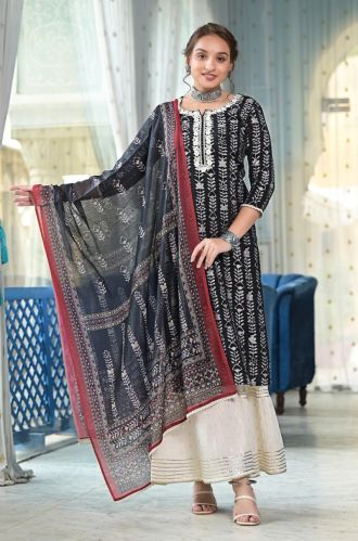 Viscose Silk Blend Women Black Embroidery Sharara Suit Set