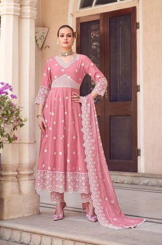 Women Handcrafted Mauve Pink Anarkali Suit