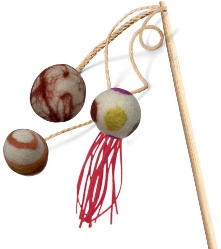 3 Balls Felt Cat Wand With Catnip