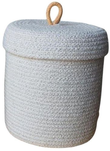 White Cylinder Storage Organiser Basket With Loop Lid
