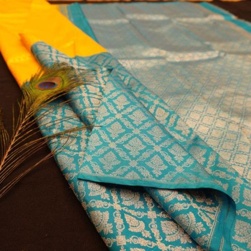 Exclusive Half & Half Kanchipuram Silk Saree in Yellow