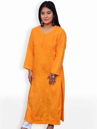 Orange Rose Boti Lucknowi Chikankari Cotton Women Kurti