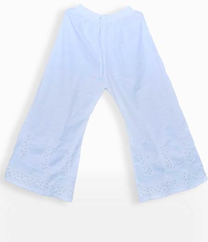 White Flared Lucknowi Chikankari Straight Women Cotton Palazzo