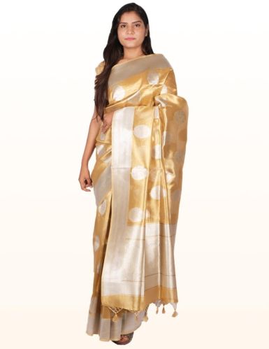 Yellow Motifs Zari Banarsi Tissue Women Saree