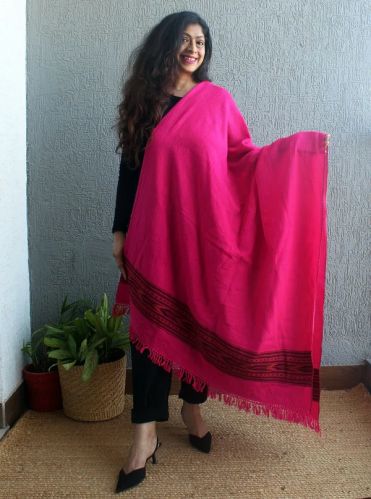 Pink Handloom Pure Wool Kullu Shawl, Length : 2.2 Metres