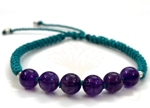 Handmade, Natural & Beautiful 8mm Amethyst Gemstone Hand-Knotted Macrame Healing Bracelet