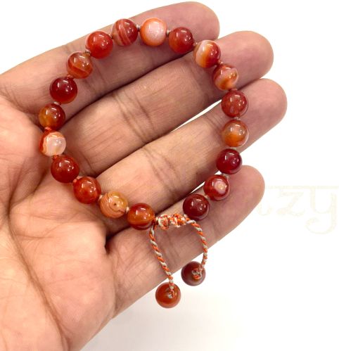 Handmade, Natural & Beautiful 8mm Red Agate or Suleimani Gemstone Hand-Knotted Protection Bracelet