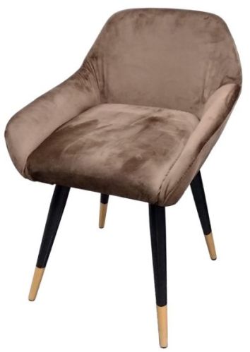 Metal Dining Chair in Dark Brown Fabric, Color : Black, Golden