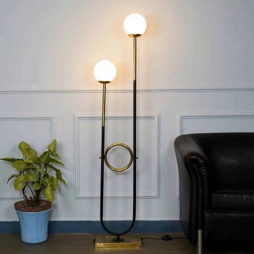 Antique Brass Opal Glass Diffuser 2 Light Floor Lamp