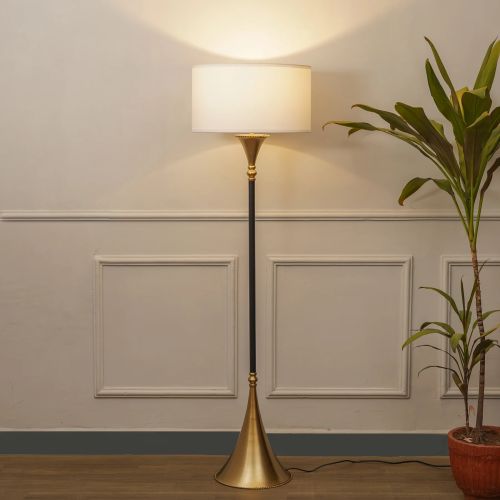 Black & Brass Finish Single Light Floor Lamp