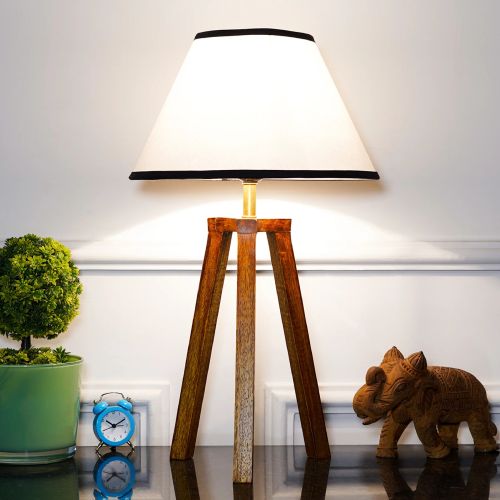 Hand Crafted Solid Wood Honey Finish Tripod Table Lamp