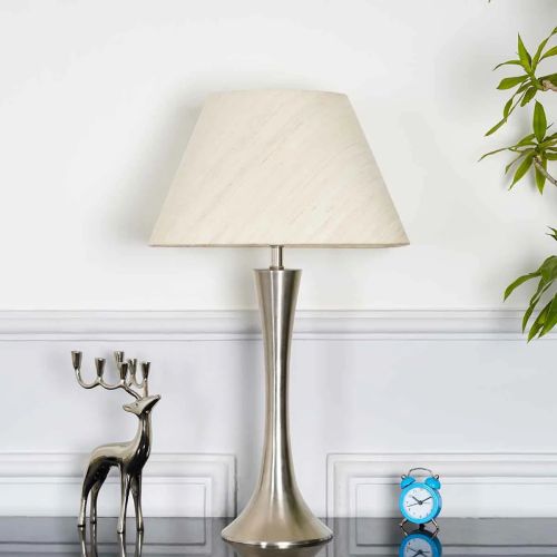 Off White Linen Shade Chrome Metal Table Lamp