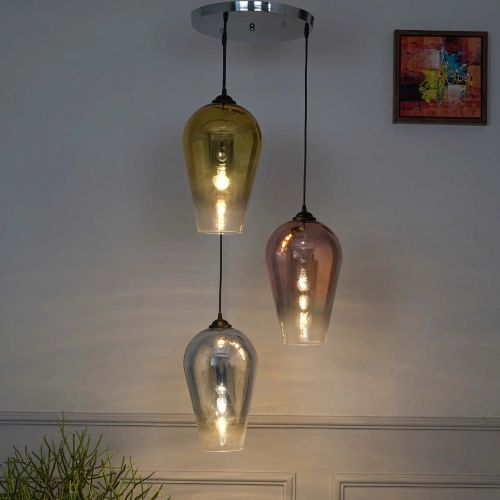 Three Multi Colored Glasses Pendant Light, Color : Multi-Colored