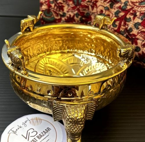 Brass elephant urli, Color : Golden for Decorative Element Households