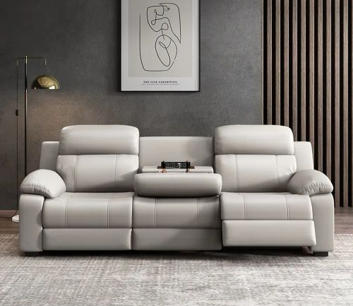 Duke Leather 3 Seater Recliner Sofa, Color : Grey