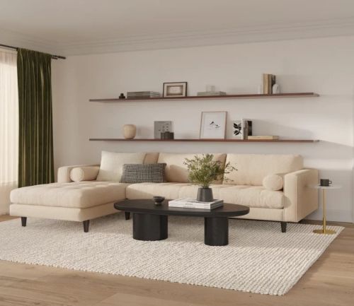 Linton Fabric L Shape Corner Sofa Set Beige