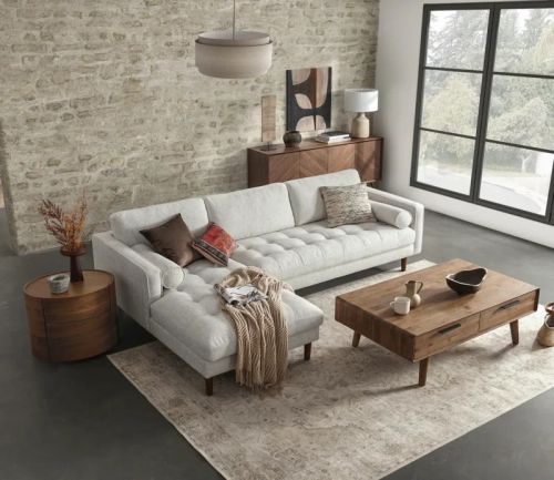 Luxe Fabric L Shape Corner Sofa Set Left Sectional White