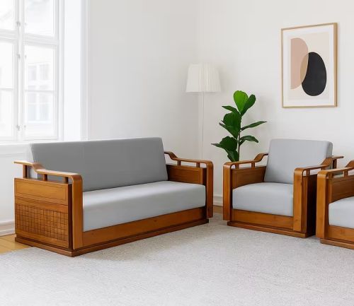 Vista Lounge Teak Wood Sofa Set OF 3+1+1 ( 5 Seater )