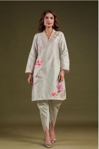 Silk Chanderi Noor Sage Green Striped Kurti Set