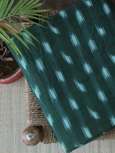Green Single Ikkat Handloom Cotton Fabric for Clothing Or Home Decor