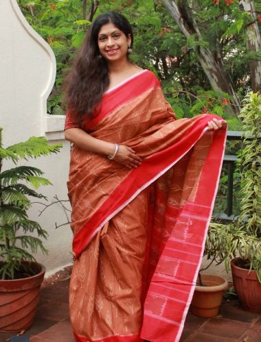 Light Brown Pochampally Ikkat Handloom Cotton Saree