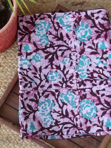 Pink Hand Block Printed Batik Cotton Fabric (1.4 Mtrs)