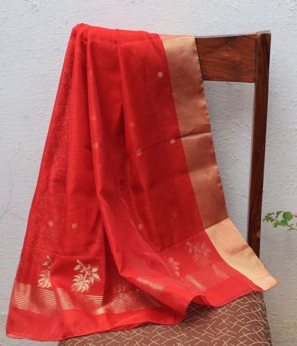 Red Chanderi Handloom Cotton Silk Dupatta
