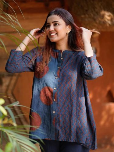 Maahi Ajrakh Hand Block Printed Anti Fit Women Top