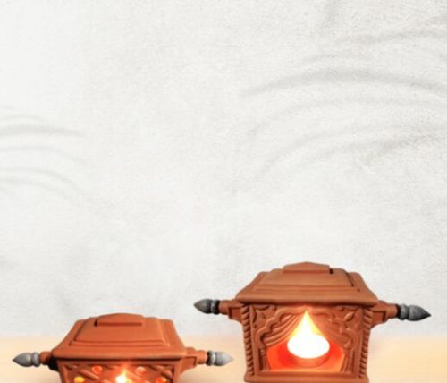 Stoneware Clay Palkhi T-Light Holder H: 100 Mm L: 205 Mm W: 90 Mm