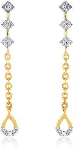 18K Yellow Gold Sparkling Pendulum Diamond Drop Earrings
