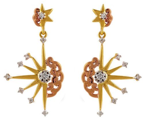 14K Yellow Gold Venus Starry Orbit Diamond Drop Earrings